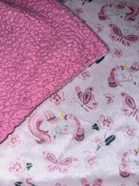 Le Bebe Favorite Baby Blanket Pink Sherpa Unicorn Butterfly Floral Velour Minky
